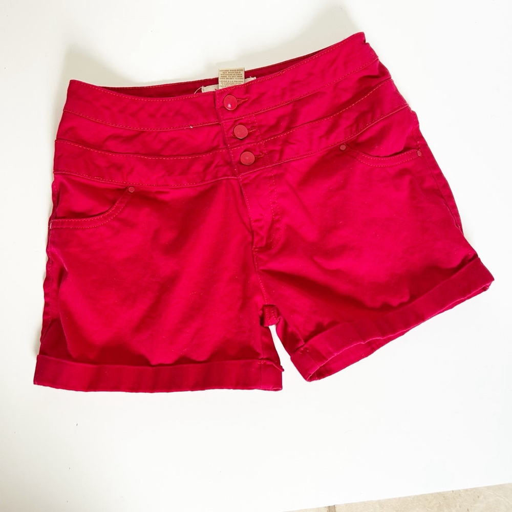 High Waisted Cotton-Blend Liquid X Red Shorts Size 1/2 Spring Summer Retro Beach
